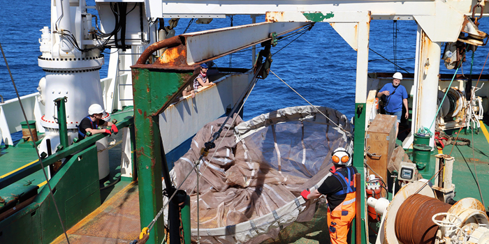 MIK net is deployed at the research vessel Dana. Photo: Line Reeh