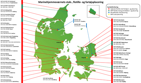 Marinehjemmeværnets stab-, flotille- og fartøjsplacering